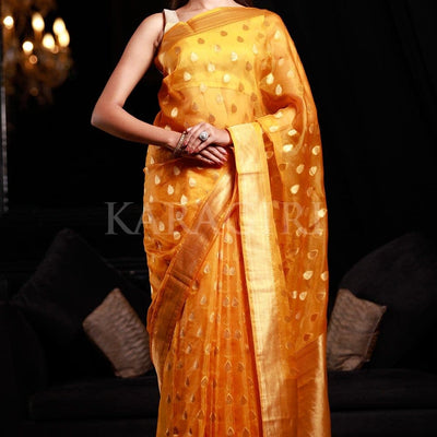 Mango Yellow Organza Silk Saree