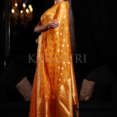 Mango Yellow Organza Silk Saree