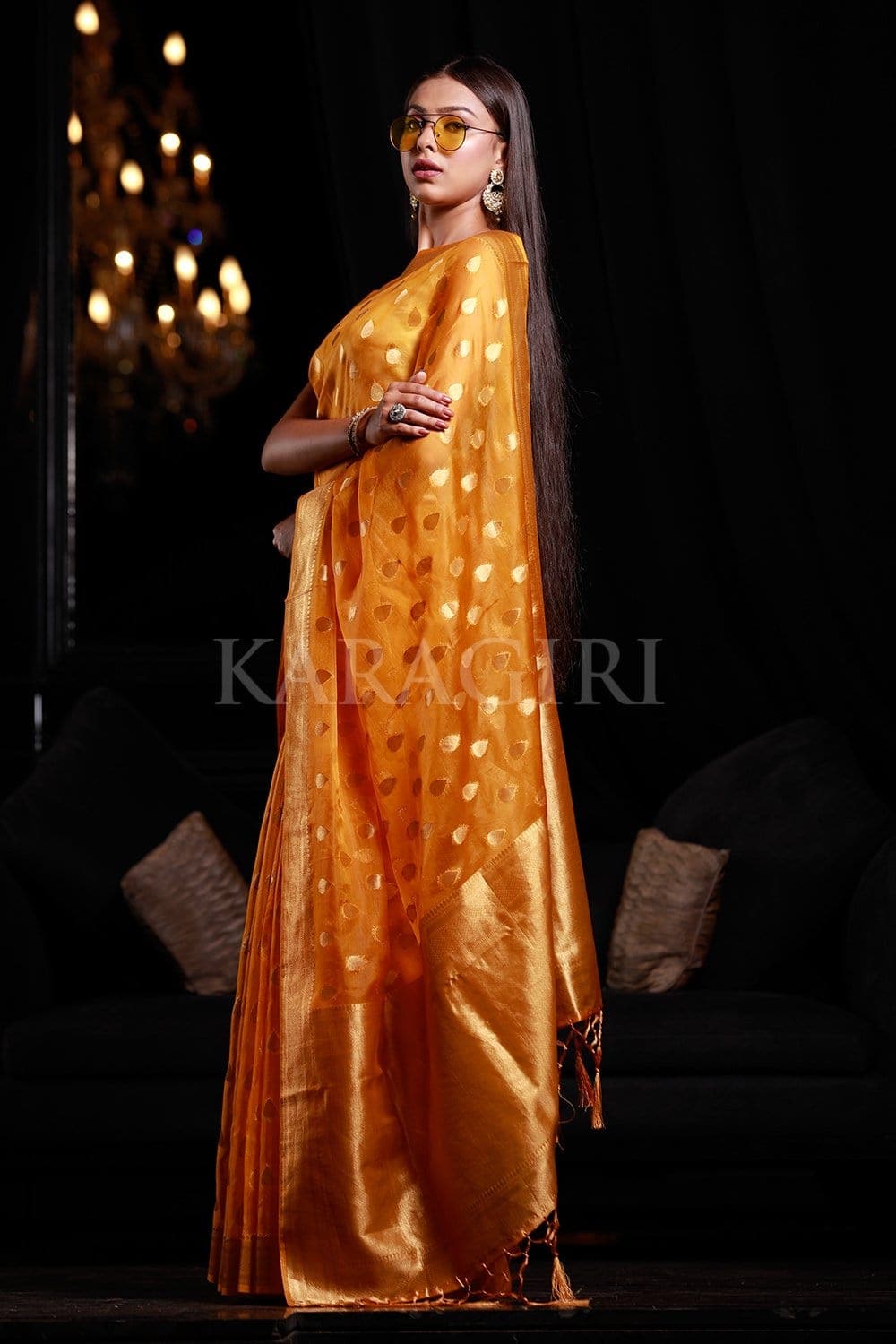 Mango Yellow Organza Silk Saree