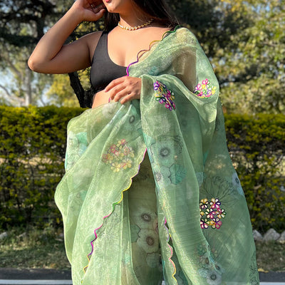 Mint Green Organza Saree