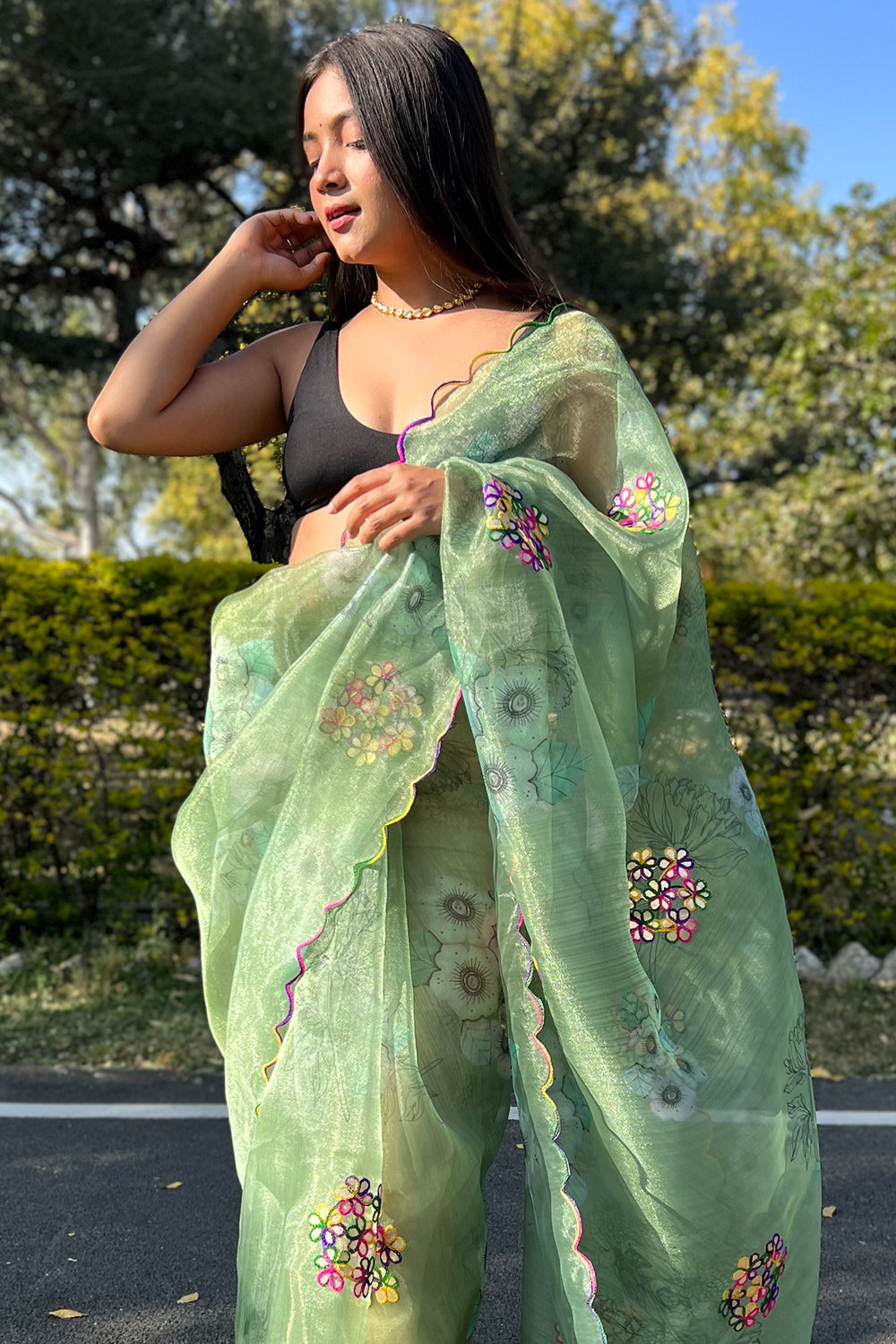 Mint Green Organza Saree