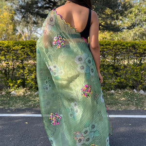 Mint Green Organza Saree