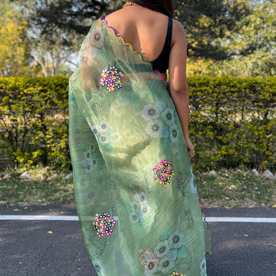 Mint Green Organza Saree