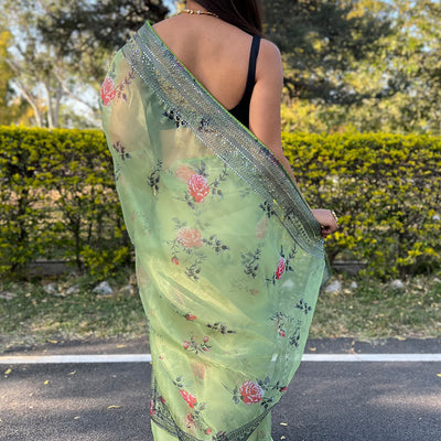 Mint Green Organza Saree