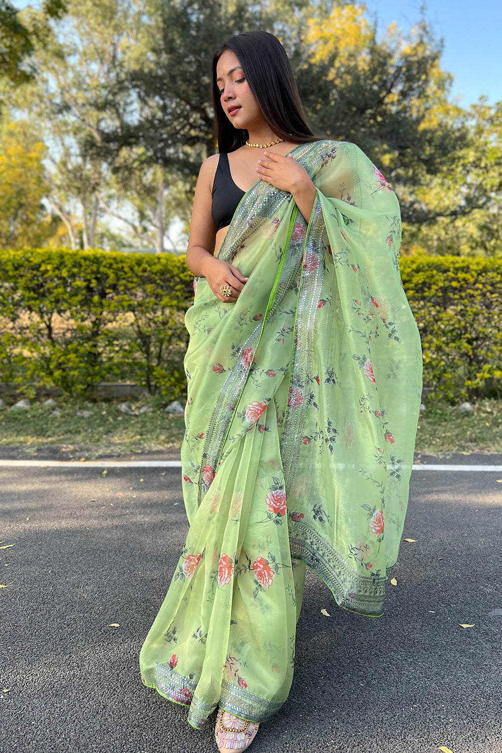 Mint Green Organza Saree