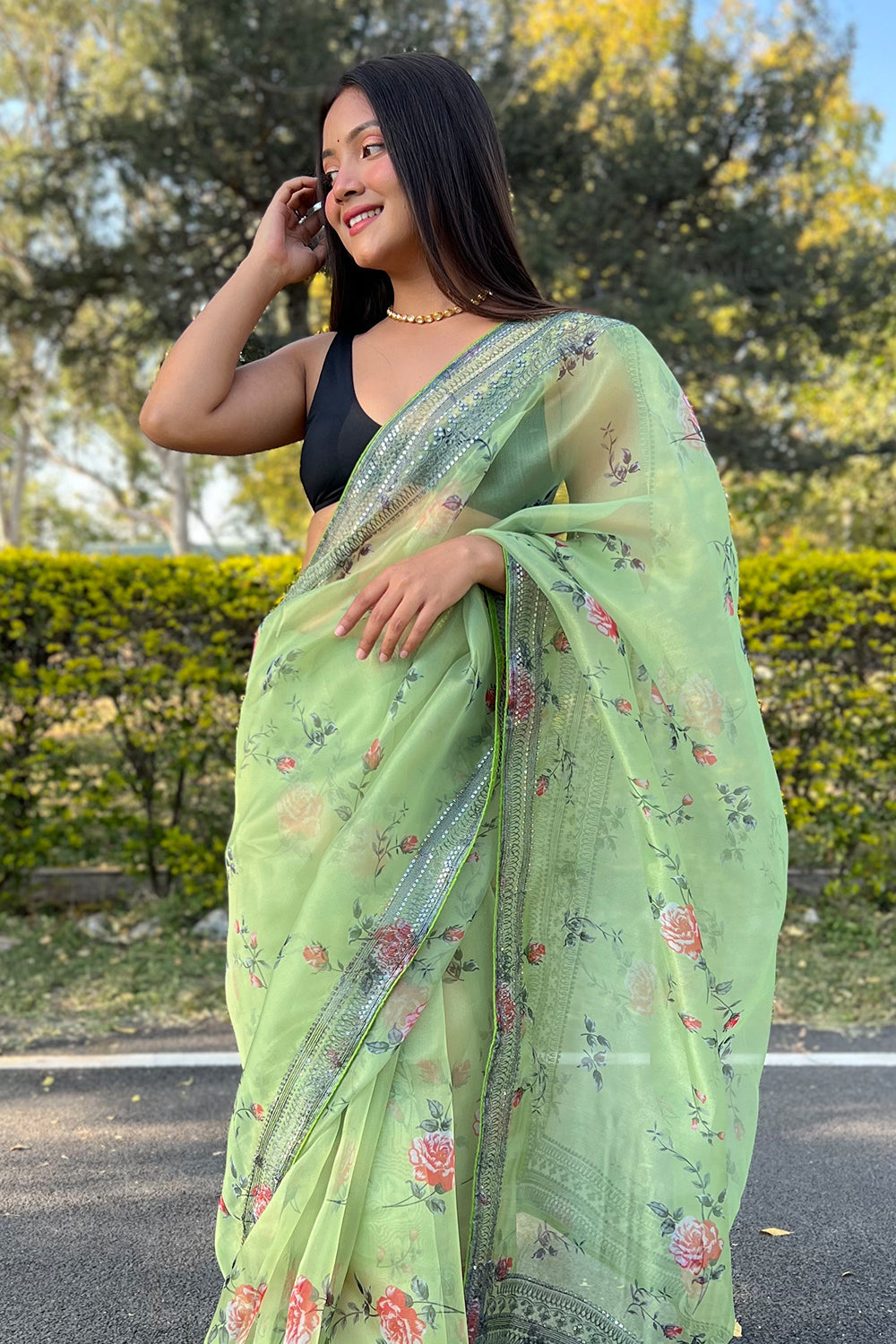 Mint Green Organza Saree