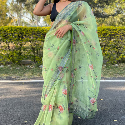 Mint Green Organza Saree
