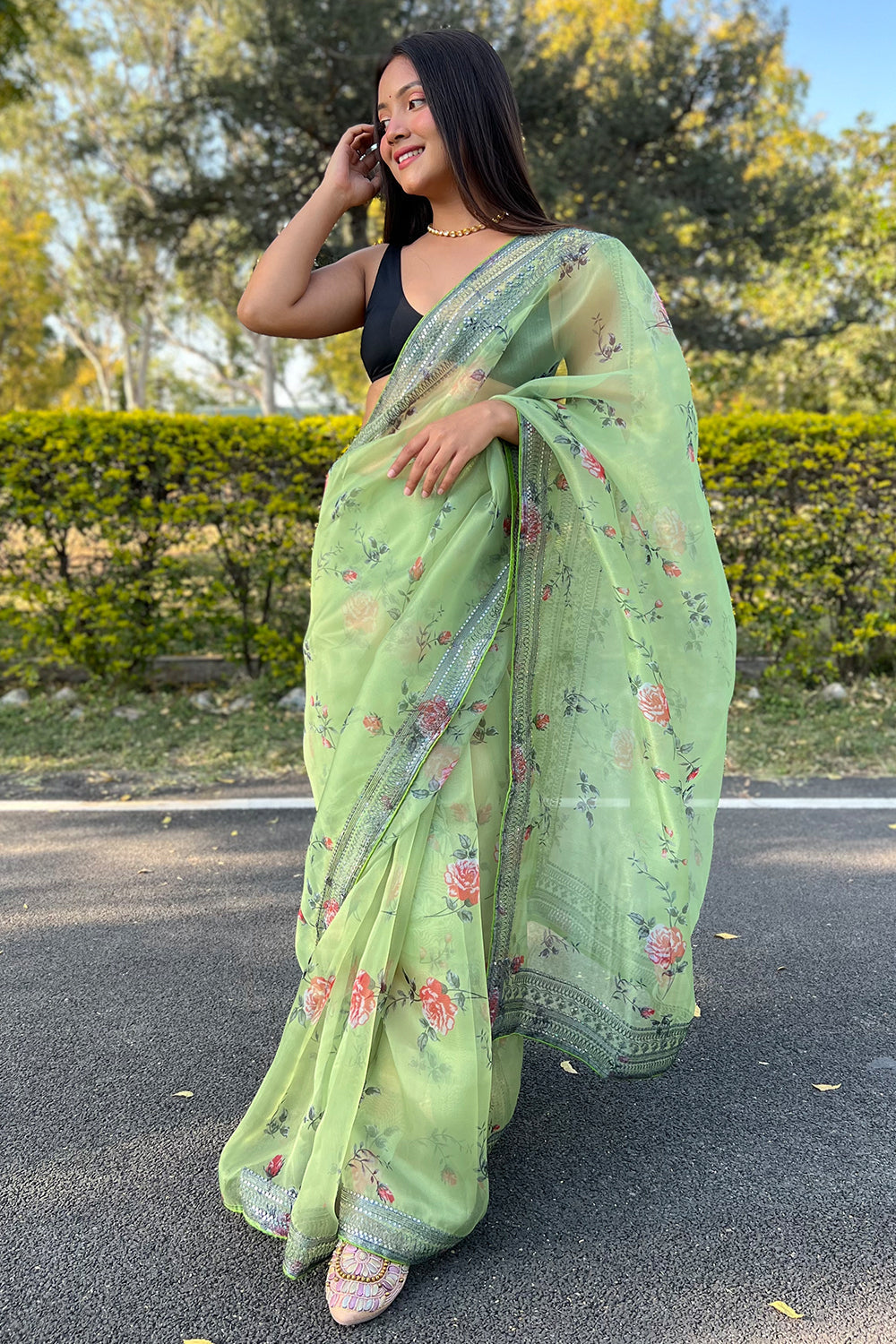 Mint Green Organza Saree