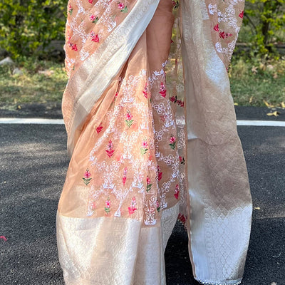 Mustard Brown Organza Saree