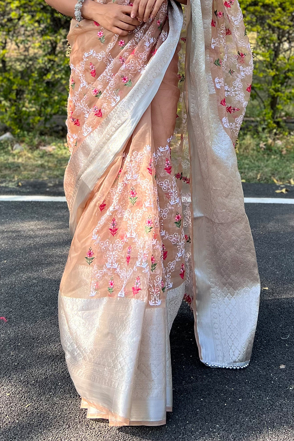 Mustard Brown Organza Saree