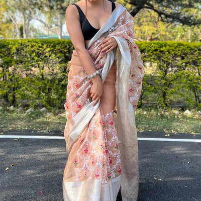 Mustard Brown Organza Saree