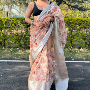 Mustard Brown Organza Saree