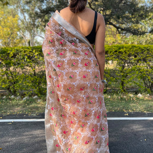 Mustard Brown Organza Saree