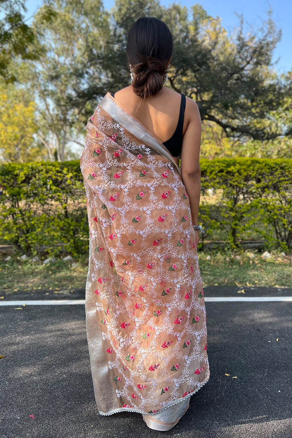 Mustard Brown Organza Saree