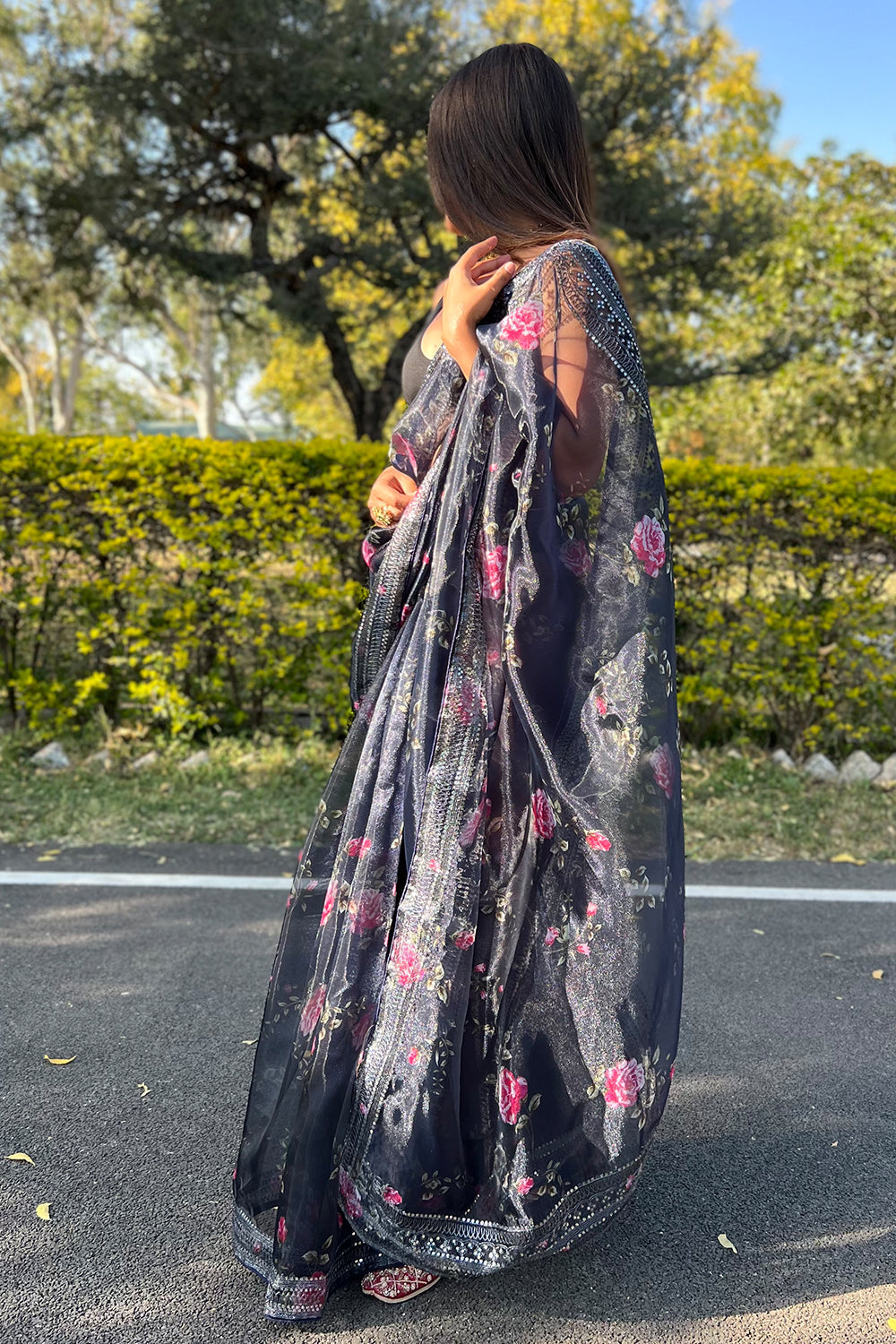 Navy Blue Organza Saree