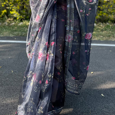 Navy Blue Organza Saree