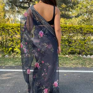 Navy Blue Organza Saree