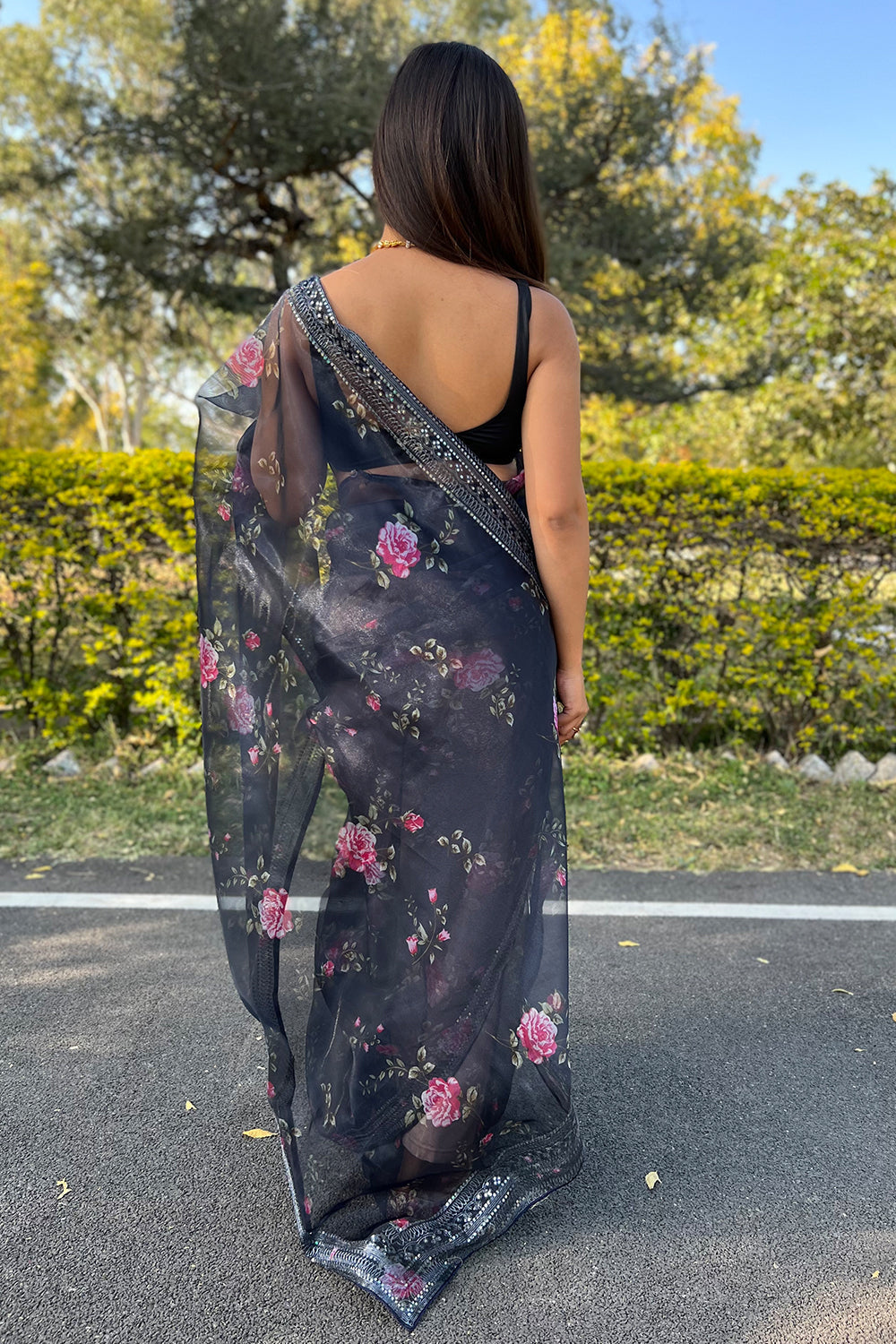 Navy Blue Organza Saree