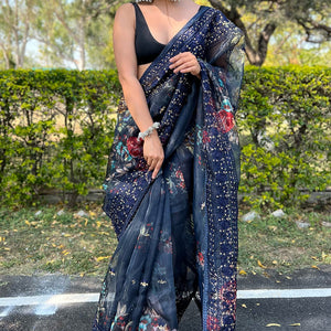 Navy Blue Organza Saree