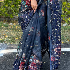 Navy Blue Organza Saree