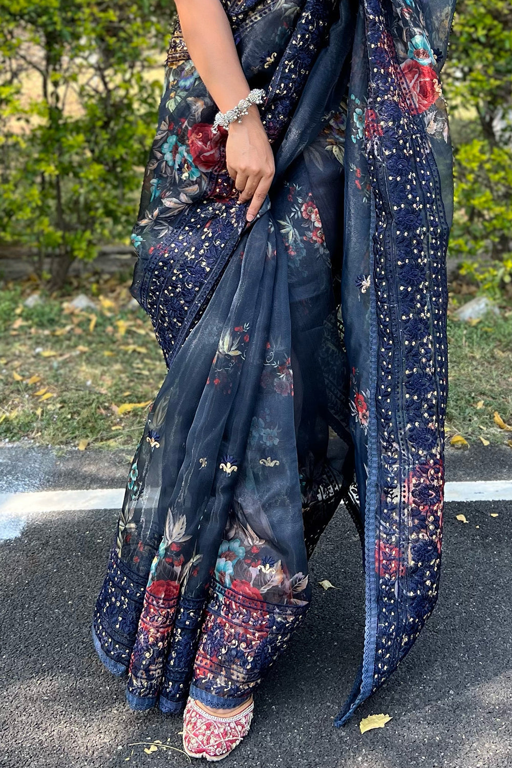 Navy Blue Organza Saree