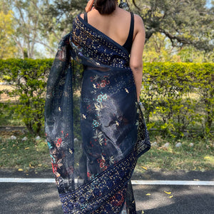 Navy Blue Organza Saree