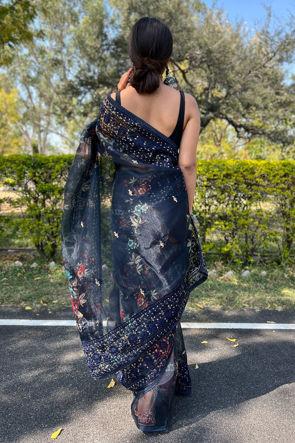 Navy Blue Organza Saree