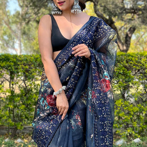 Navy Blue Organza Saree