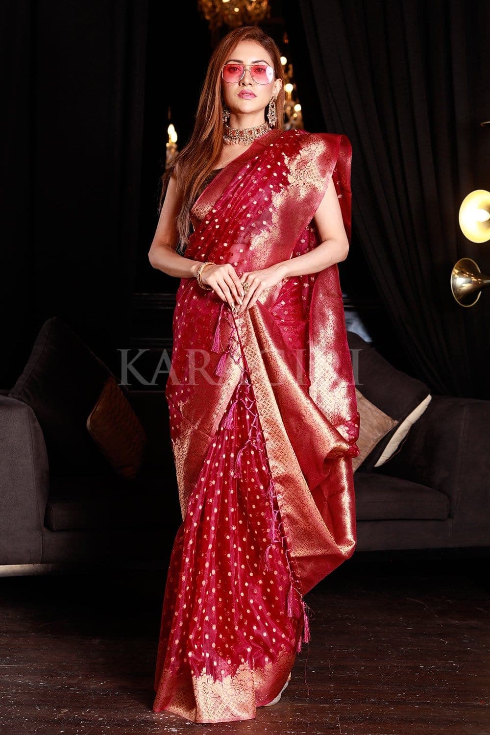 NEHA NARANG in Plum Purple Organza Saree