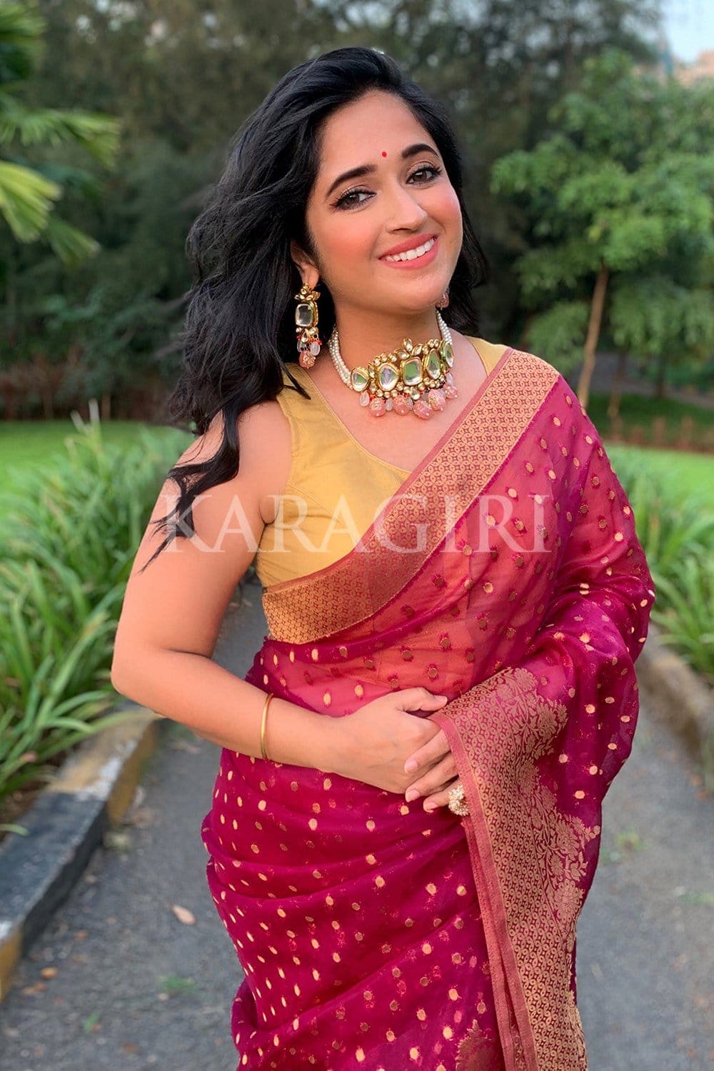 NEHA NARANG in Plum Purple Organza Saree