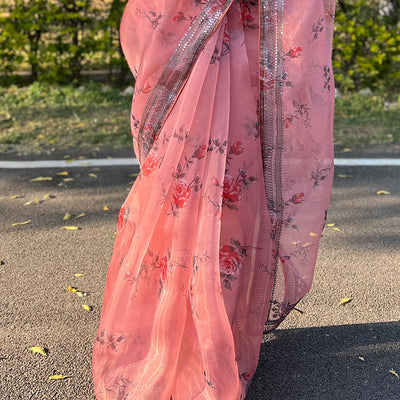 Peach Organza Saree