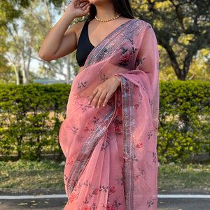 Peach Organza Saree