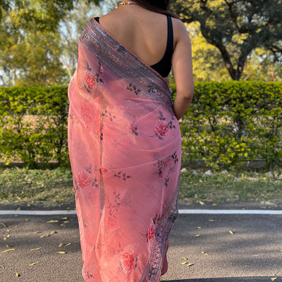 Peach Organza Saree