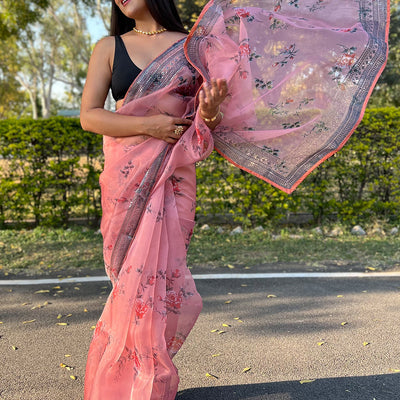 Peach Organza Saree