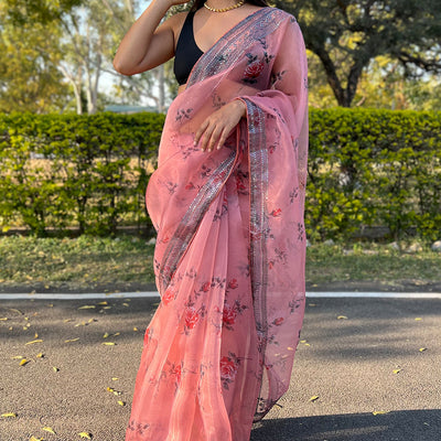 Peach Organza Saree