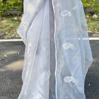 Pearl River Grey Organza Saree