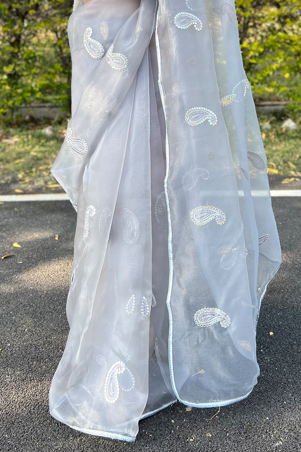 Pearl River Grey Organza Saree
