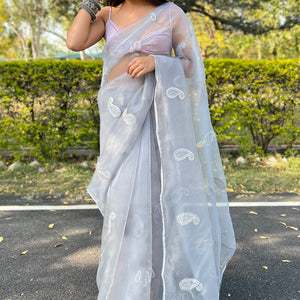 Pearl River Grey Organza Saree