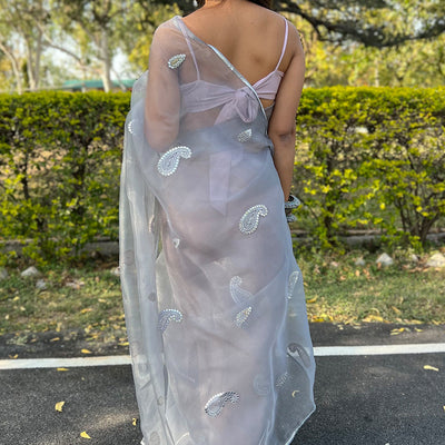 Pearl River Grey Organza Saree