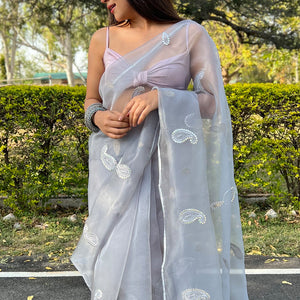 Pearl River Grey Organza Saree