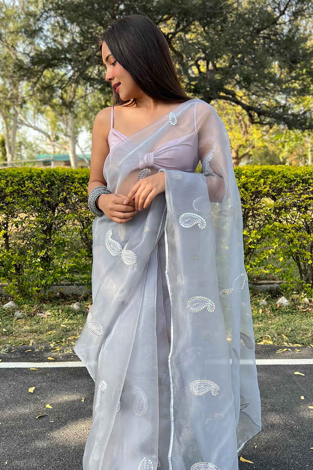 Pearl River Grey Organza Saree