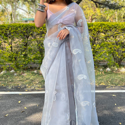 Pearl River Grey Organza Saree