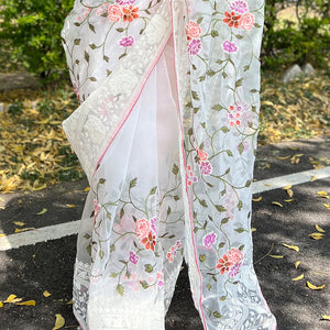 Pearl White Organza Saree