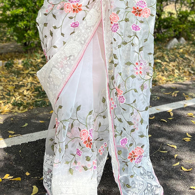 Pearl White Organza Saree