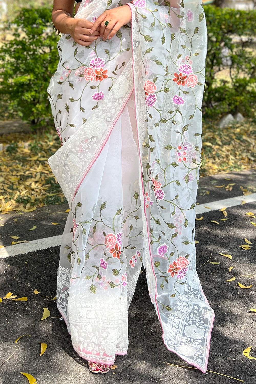 Pearl White Organza Saree