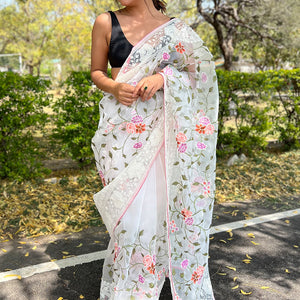 Pearl White Organza Saree