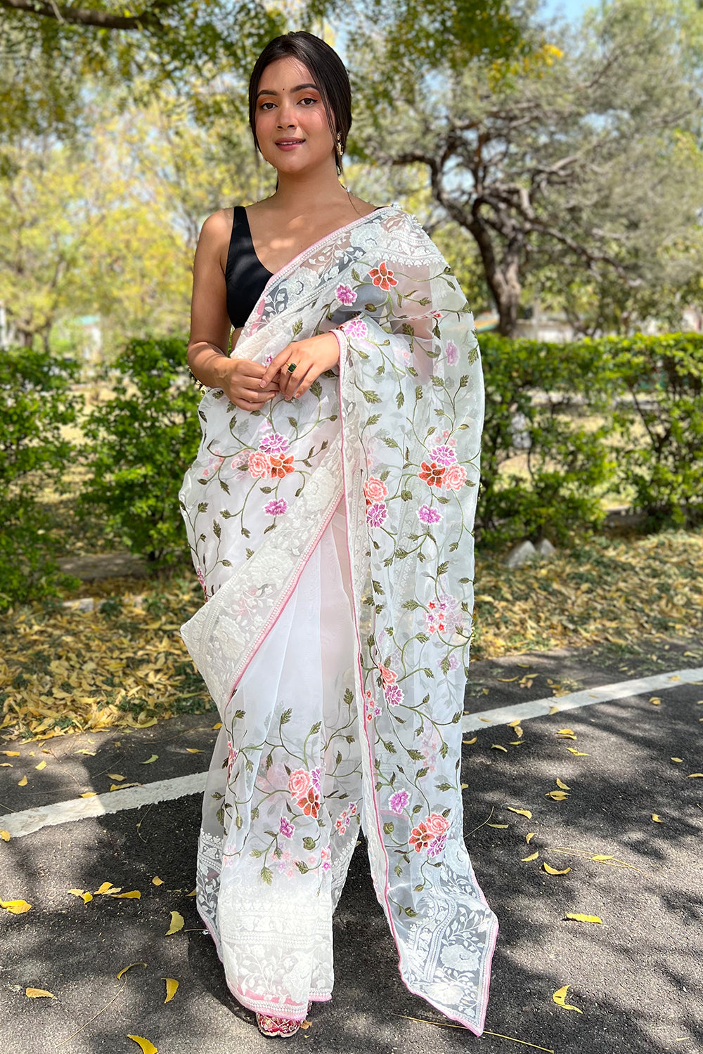 Pearl White Organza Saree