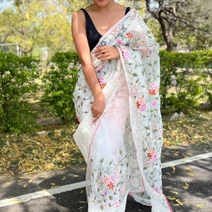 Pearl White Organza Saree