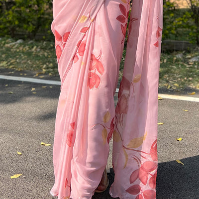 Rose Pink Chiffon Saree