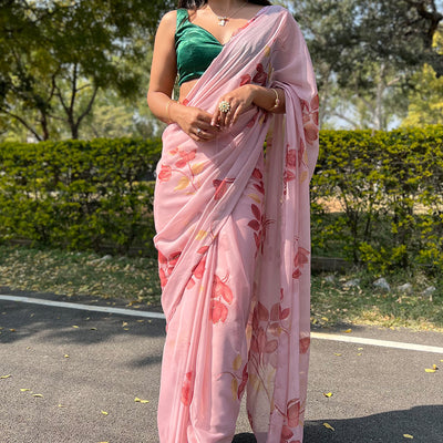 Rose Pink Chiffon Saree